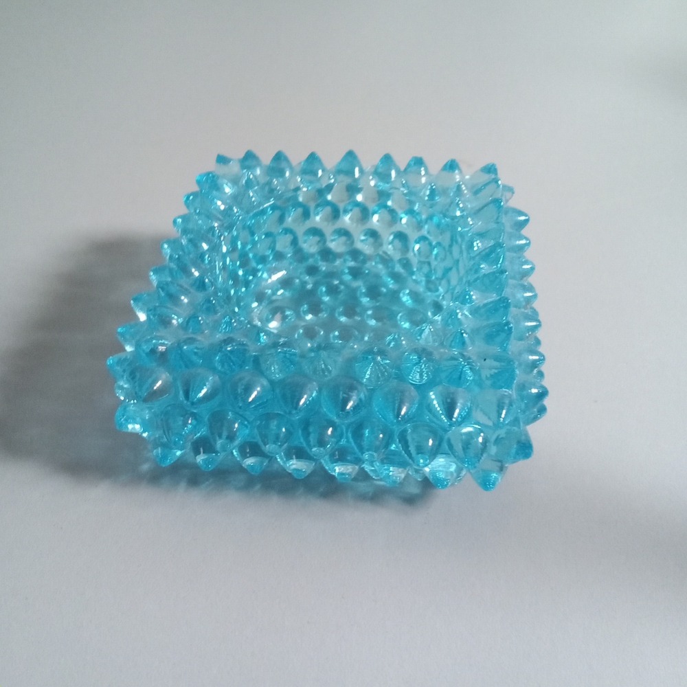 Vintage Aqua Blue Hobnail Glass Candle Holder Square Spiked Votive Tealight MCM